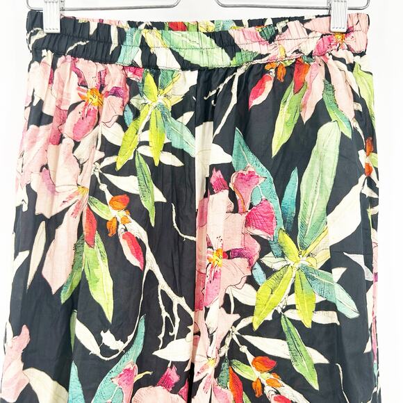 Ethnc Womens Summer Resortwear Pull On Elastic Waist Tropical Floral Pants M - Picture 2 of 6